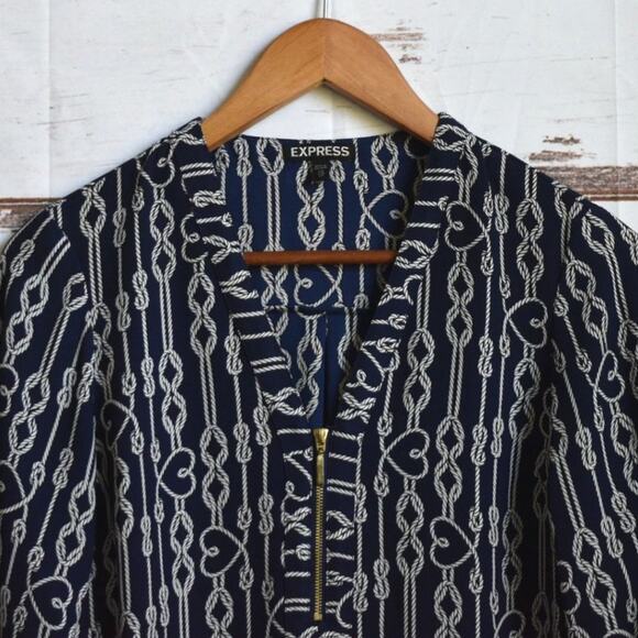 EXPRESS Women's Heart & Rope Print Blouse Size XS - Picture 2 of 5